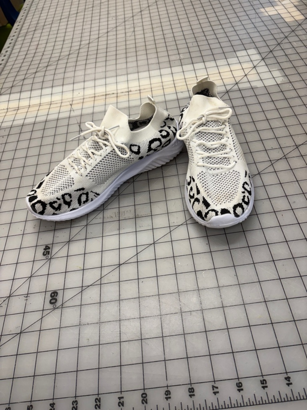 White Knit Women's Sneaker with Black Leopard Accent